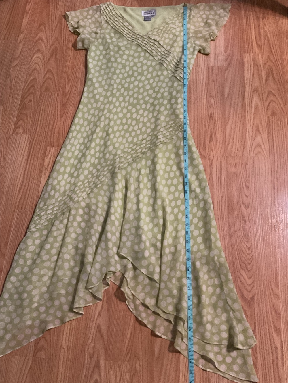 Sz 8 Adrianna Papell Feminine & Flowy Pale Green Polka Dot V-Neck High-Low Dress - Picture 8 of 8